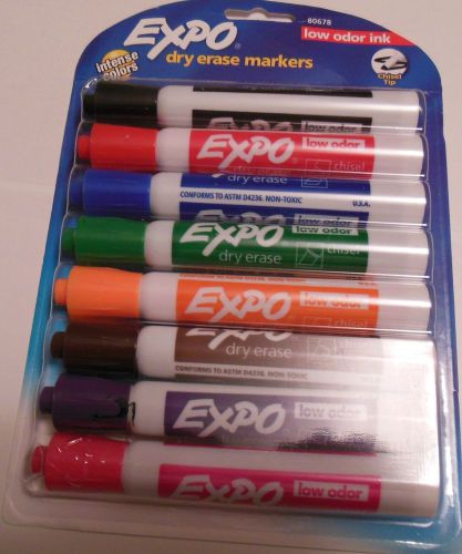 Expo low odor chisel tip dry erase markers, 8 colored markers for sale