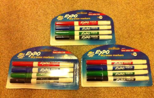 Expo Dry Erase Markers, Low Odor, Fine Point, Assorted, 3 Packs Of 4 Each