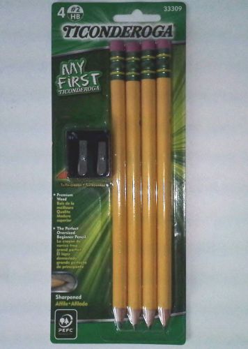 Ticonderoga My First Pencils, #2, Yellow, 4/pk Plus Sharpener Bonus
