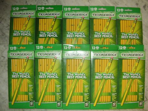 Dixon Ticonderoga #2 HB Wood Pencils - Yellow Barrel- 10 packs of 12 - 120 Total
