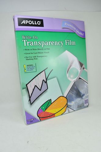 Apollo WO100C-B Clear Write On Transparency Film, Box of 100 Sheets, Premium