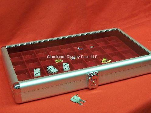 14 x 8 x 2&#034; aluminum display case w 36 sq red  insert for sale