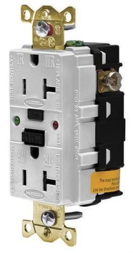 Hubbell gfci duplex receptacle 20a, 125v, white gfr5362sgw for sale