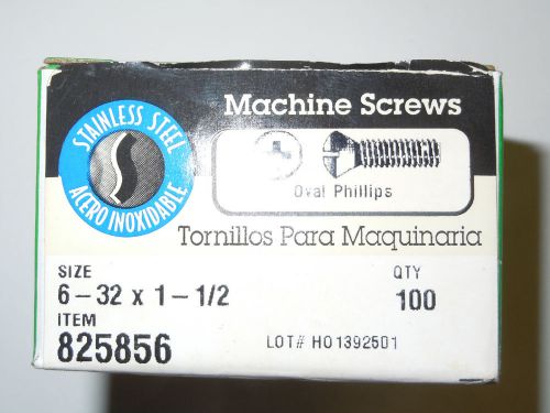 Machine Screws Phillips Oval Head Stainless Steel #6-32 x 1-1/2&#034; Qty 100