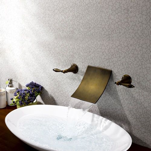 Modern 3 Parts Waterfall Antique Brass Wall Mounted Faucet Tap Free Shipping