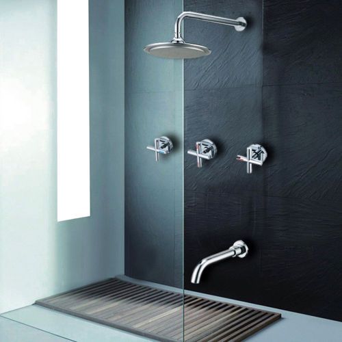 Modern Wall Mount Rain Shower Head &amp; Tub Spout Shower System in Chrome Finished