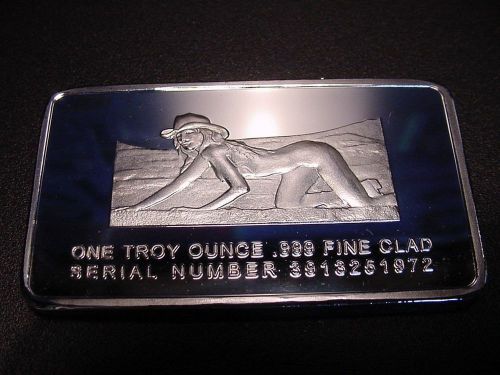 SEXY FEMALE SILVER PLATED ART BAR - &#034;Mining For Gold Silver Copper In The Sand&#034;