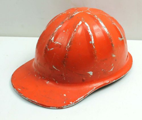 Vintage orange aluminum metal clamshell safety hard hat for sale