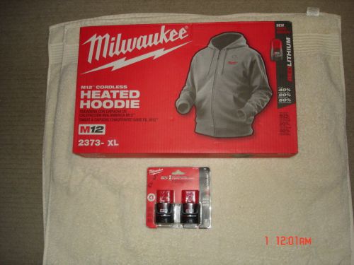 Milwaukee m12 cordless heated hoodie 2373-xl + bonus 2pk m12 batteries for sale