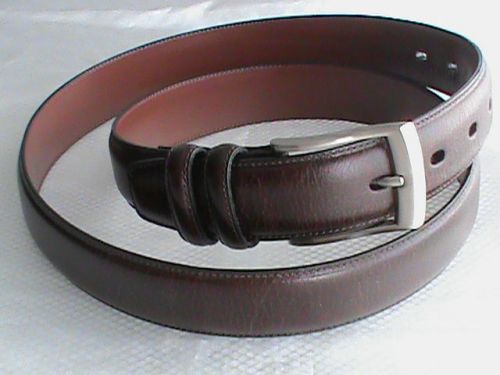 1 1/4&#034; genuine cowhide leather brown belt lined men 38-95 silver buckle 47.5&#034;