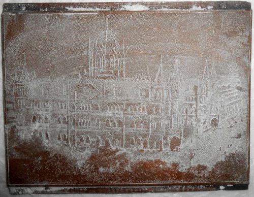 India Vintage Printers Copper Block Church Wood Base Removed From Back s1051