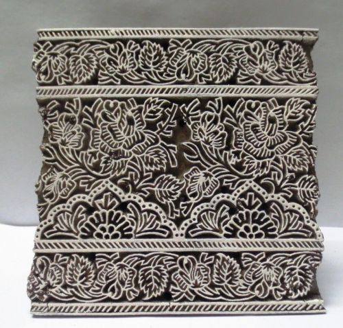 WOODEN HAND CARVED TEXTILE PRINTING FABRIC BLOCK STAMP DETAILED FLORAL DESIGN