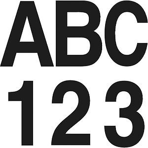 3&#034; Glossy Black Boat Registration Decal Complete Set A-Z 0-9 10/each