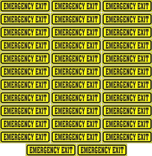 LOT OF 35 GLOSSY STICKERS, EMERGENCY EXIT, FOR INDOOR OR OUTDOOR USE