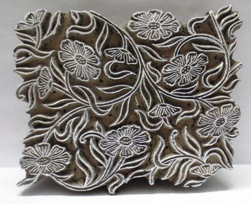 INDIAN WOODEN HAND CARVED TEXTILE PRINTING ON FABRIC BLOCK STAMP FLOWER DESIGN