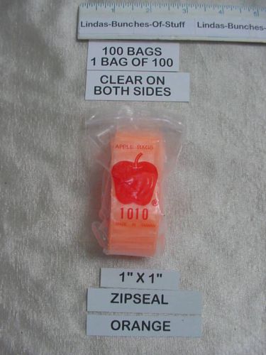 100 Orange 1&#034; X 1&#034; Colored 2 Mill Plastic Zipseal Bags