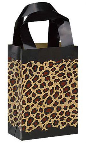 25 Bags Retail Small Frosted Plastic Leopard Print Shopping Bags 5” x 3” x 7&#034;