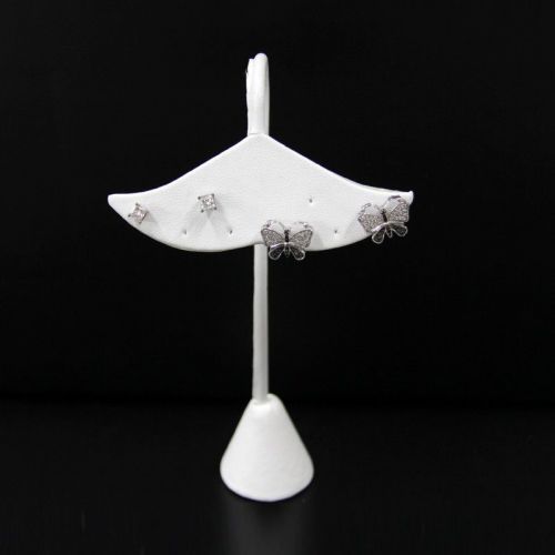 Earring Display Ginko Style Stand White Faux Leather