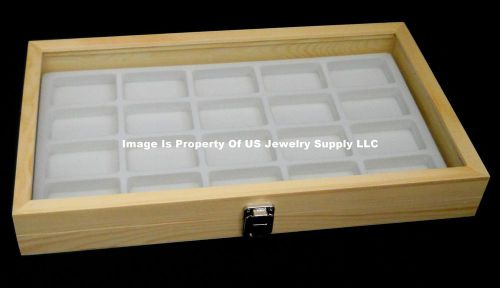 12 Natural Wood Glass Top Lid White 20 Space Display Box Cases Jewelry