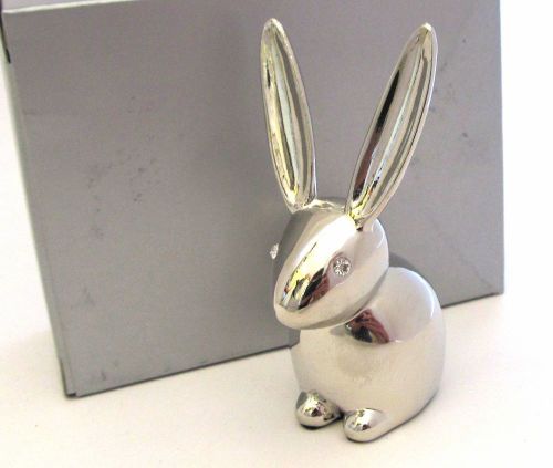 Sliver Plated Rabbit with Diamanti Eyes &amp; Long Ears Ring Holder - Boxed