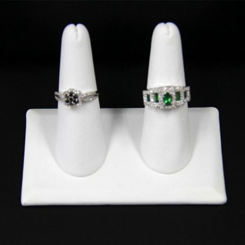 Finger Double Ring Long Jewelry Display White Faux Leather