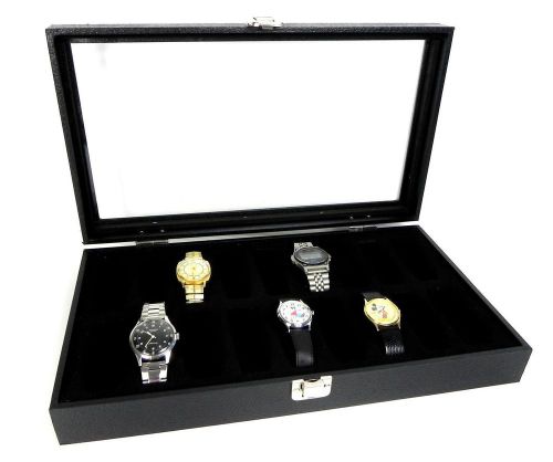 NEW 18 WATCH CASE Black GLASS TOP DISPLAY