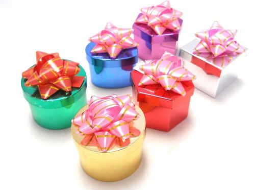2 Hat Box Style with Ribbon Metallic Finish Ring Jewelry Gift Boxes