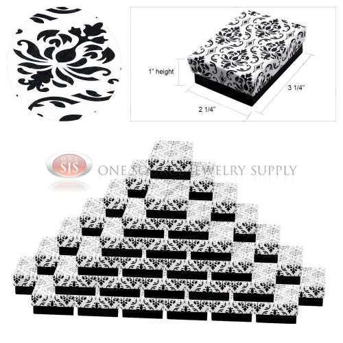 50 Damask Print Gift Jewelry Cotton Filled Boxes 3 1/4&#034; x 2 1/4&#034; x 1&#034; Bracelets