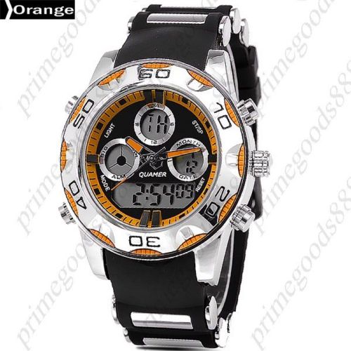 Waterproof Analog Digital Quartz Alarm Stopwatch Date Men&#039;s Wristwatch Orange