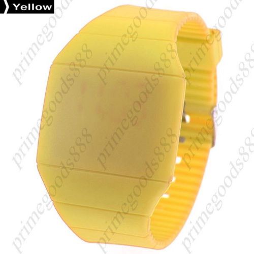 Touch screen unisex led digital watch wrist watch gum strap in yellow for sale