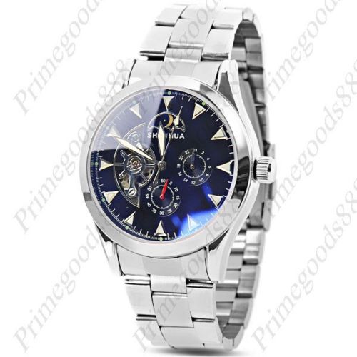 Stainless Steel Auto Automatic Mechanical Wrist Men&#039;s Wristwatch Blue Glass