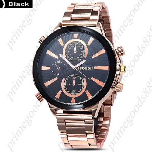 Big case wide rose gold golden wrist wristwatch quartz analog men&#039;s black face for sale