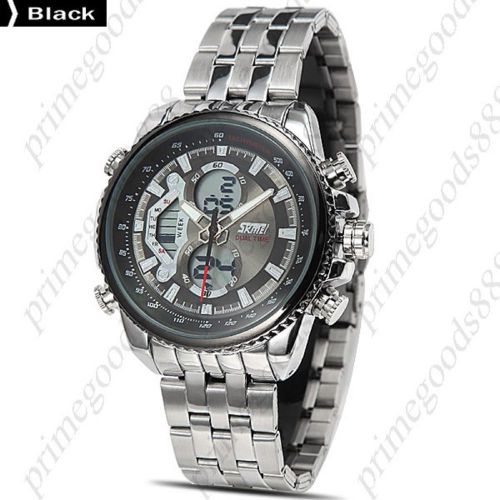 3ATM Analog Digital LCD Stainless Steel Stopwatch Wrist Men&#039;s Wristwatch Black