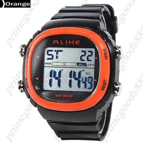 LCD LED Square Waterproof Digital Alarm Stopwatch Date Men&#039;s Wristwatch Orange