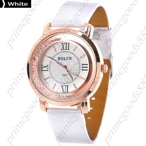 Loose Rhinestones PU Leather Analog Quartz Wrist Wristwatch Women&#039;s White
