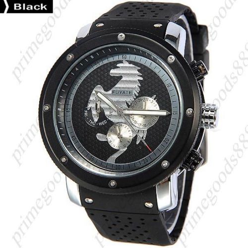 Horse Automatic Mechanical Analog Rubber Band Date Wrist Men&#039;s Wristwatch Black