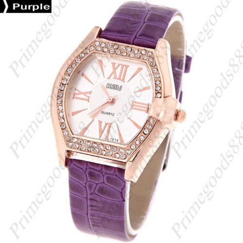 PU Leather Band Square Case Quartz Wrist Lady Ladies Wristwatch Women&#039;s Purple