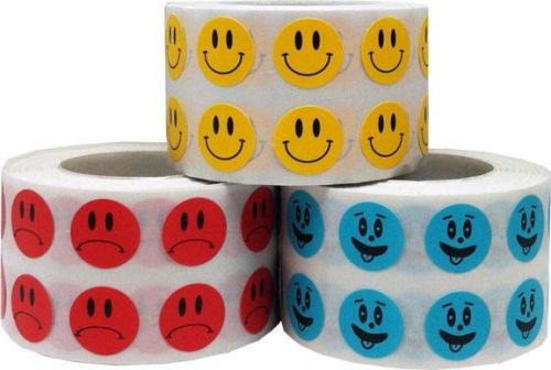 Smiley, Happy and Sad Face Stickers -1/2&#034; Round Red Stickers - 3000 Total Labels