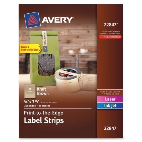 Avery Kraft Brown Label Strip - 0.63&#034;Wx7.50&#034;L - 300/Pk - Inkjet, Laser