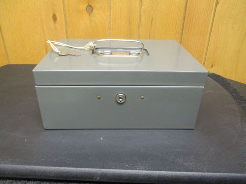 Vintage asco metal money box w/ handle/tray/ key for sale
