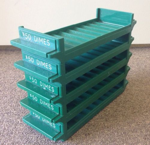 5 MMF Major Metalfab Green Color-Keyed Plastic Rolled Coin Storage Trays - Dimes