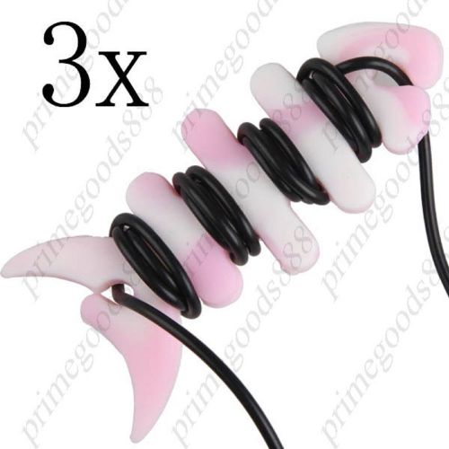 3 x Pink White Fishbone&#039;s Shape Soft Wrap Device Earphones Cable Free Shipping