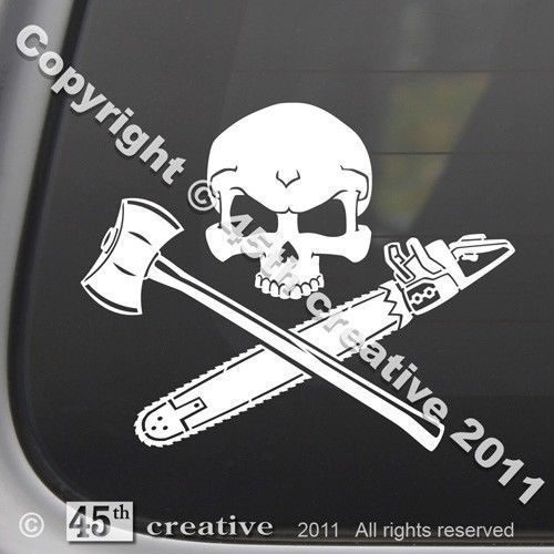 Logger&#039;s crossbones decal sticker - arborist forestry chainsaw tree axe skull for sale