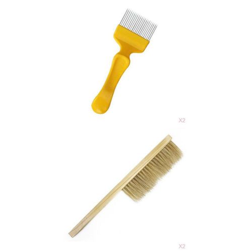 2x BeeKeeping Uncapping Fork + 2x Brush in Bristle Beehive Tool for Beekeeper