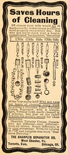 1907 Ad Sharples Separator Cream Tubular Bowl Cleaning - ORIGINAL CG1