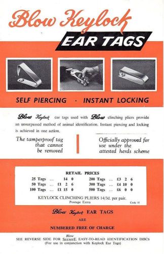 Blow Keylock Animal Ear Tags Leaflet 1966 934E
