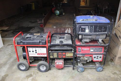 Power generators honda, tiger, coleman, generac 5000 parts or repair lot of 4 for sale