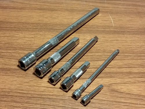 6 SK Tool SuperKrome 3/8&#034; 1/2&#034; &amp; 1/4&#034; Knurled Extensions