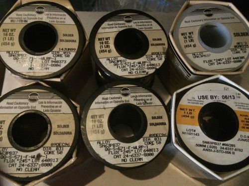 Lot of 6 Rolls - 1  KESTER 24-6337-9702  and 5 KESTER 24-6337-8800 WIRE SOLDER