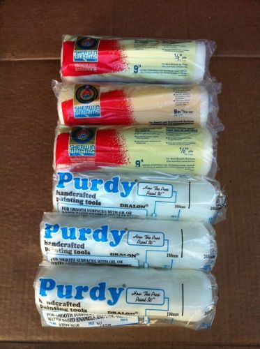 LOT OF 3 SHERWIN WILLIAMS SHEEPSKIN AND 3 PURDY PAINT ROLLERS 9&#034; X 1/2 NAP (6)